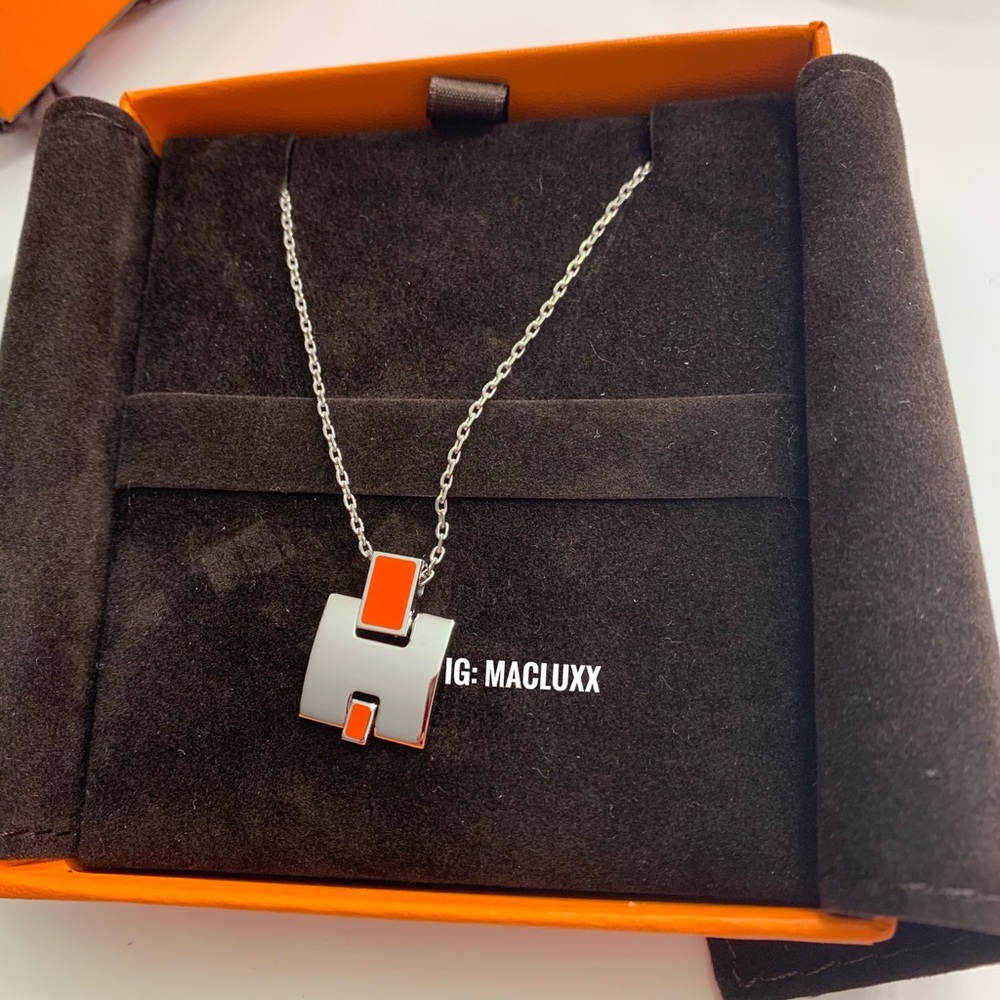 Hermes necklace -  orange/palladium hardware